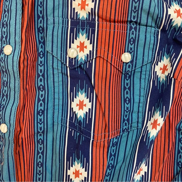 Wrangler Retro Womens Size XL Blue Aztec Print Pearl Snap Shirt Top - Picture 4 of 6